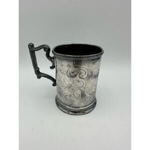 1850's Pewter Handled Engraved Baby Cup